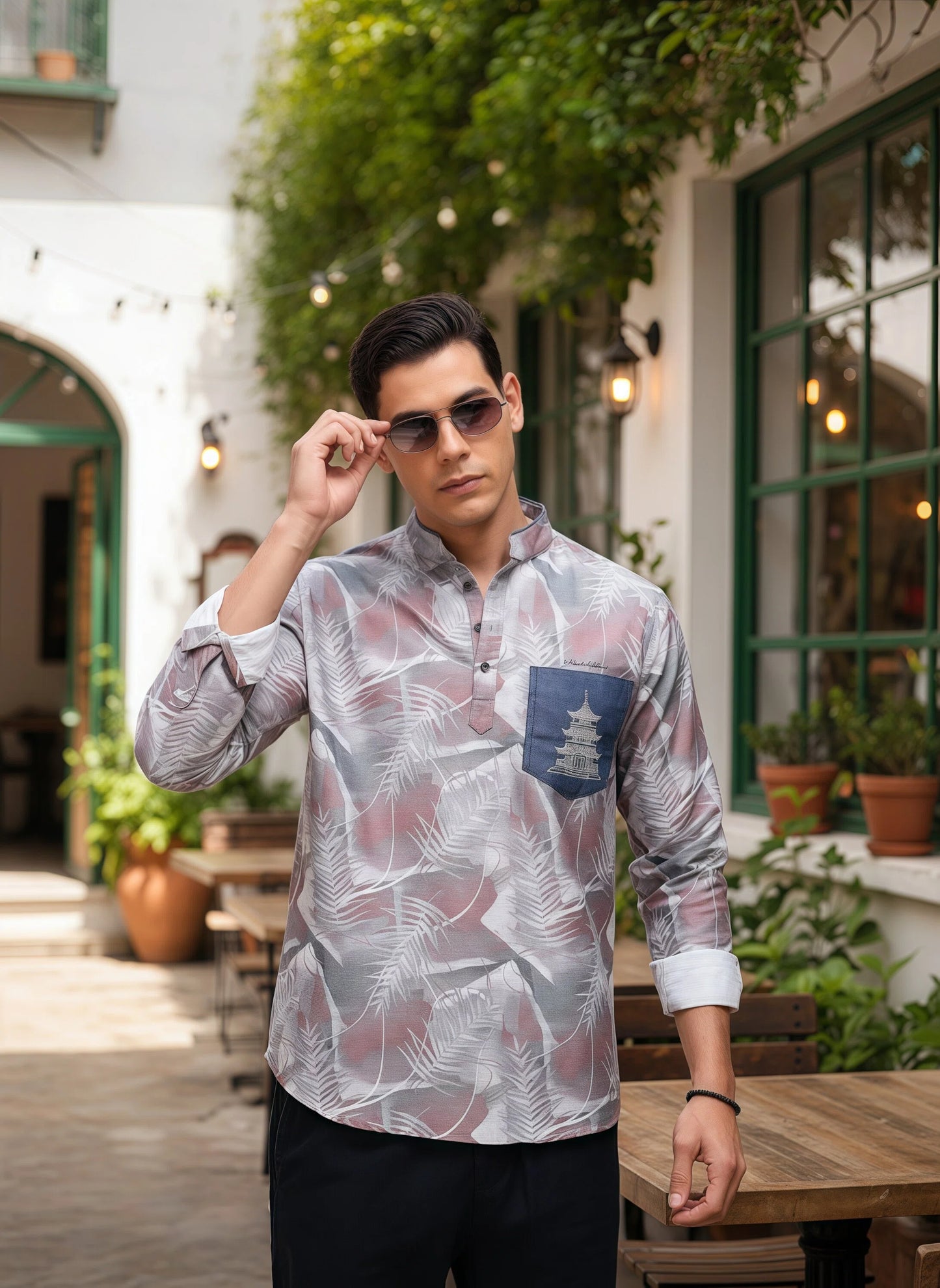 Artful Print Cotton Blend Shirt