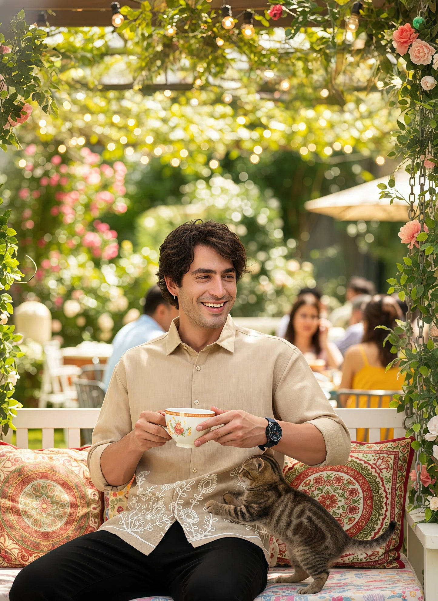 Crafted Embroidery Cotton Blend Shirt -Brown