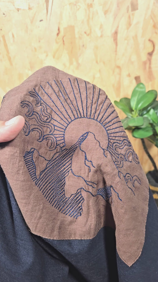 Men’s Navy Blue Cotton Casual Shirt with Contrast Brown Embroidered Pocket