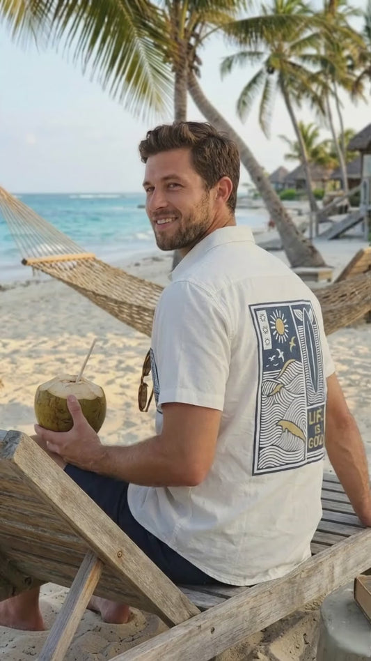 White Life Is Good Denim Applique Shirt